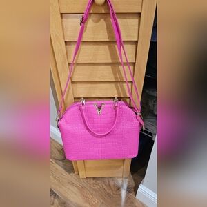 Vibrant Pink Croc-Embossed Handbag